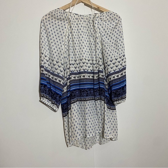 🎈SOLITAIRE women’s white blue bohemian crochet lightweight summer beach tunic - Picture 4 of 11